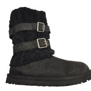 Ugg 1007691 Cassidee Tall Black Suede and Knit Double Buckle Boots - US 9 EU 40